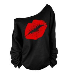 Whole Women Long Sleeve Big Lips Off Shoulder T Shirt Top Outerwear Clothes7072733