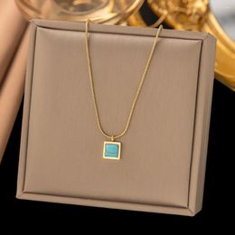 Chains ANENJERY L316 Stainless Steel Square Calaite Necklace For Women Elegant Entry Luxury Female Jewery