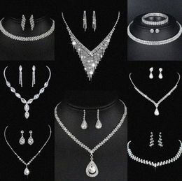 Valuable Lab Diamond Jewellery set Sterling Silver Wedding Necklace Earrings For Women Bridal Engagement Jewellery Gift 33GO#