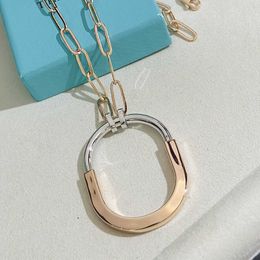 Pendant Necklaces S925 Sterling Silver Necklace T Home Lock Rose Gold Platinum Splice with Diamond Colour Separation Electroplated High Quality Q240507