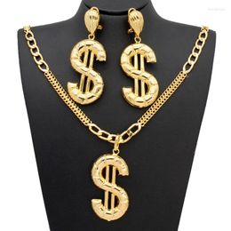 Necklace Earrings Set And Pendant For Wome Dollar Copper 24K Gold Plated Statement Hip Hop Jewellery Party