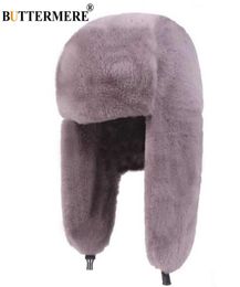 BUTTERMERE Fur Caps Women Bomber Hats Pink Winter Hat Russian Female Thicker Warm Solid Soft Windproof Ear Flap Ushanka Hat 2010198050236