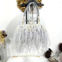 Waist Bags Luxury Designer Handbags Clutch Bag Women Pearl Chain Evening Ostrich Feather Fur Party Purse With S3190