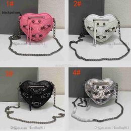 Balencig Le Cagole Designer Heart B Shaped 2023 bag Shoulder Bags Bright Calf Leather Motorcycle Style Cross Body Silver Hardware Rivet Handbags Valentines Day EF8F