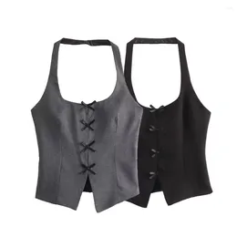 Women's Tanks UNIZERA 2024 Winter Product Fashion Sexy Bow Tie Hanging Neck Collar Open Back Top Tank Sling