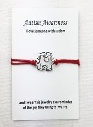 Charm Bracelets Awareness Autism Charms Cuff Multilayer Red Wax Rope Antique Silver Plated Women Men Unisex With Card Bracelet Jew2481634