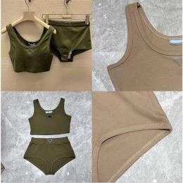 Designer Sets Solid Colour Suit For Women New Summer Hot Sell Short Tank Tops Scrunch Bottom Woman Sense Beach Swim Clothing