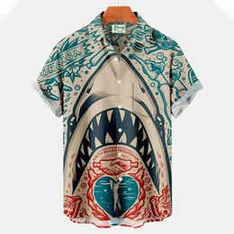 Men's Casual Shirts New Men Hawaiian Blouse Tshirt 3D Animal Print Clothes Fashion Button Mens Shirts Short Slve Lapel Strtwear Shirt Top T240507