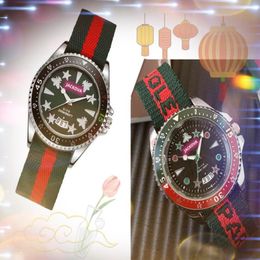 Crime Premium Mens Womens Bee Star Watches 45mm Battery Chronograph Quartz Movement Diamonds Ring Leather Red Blue Nylon Belt business 182W