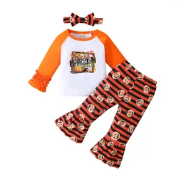 Clothing Sets 3Pcs Toddler Kids Baby Girl Halloween Outfits Long Sleeve Tops Striped Flare Pants Headband Set 1-5T