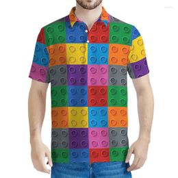 Men's Polos Colourful Building Blocks Pattern Polo Shirts Men Kids 3d Printed T-shirt Summer Street Short Sleeves Y2k Tops Loose Tee Shirt