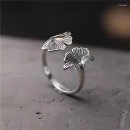 Cluster Rings Fashion Silver Colour Open Finger Ring Ginkgo Leaf Vintage Nature For Women Girl Jewellery Gift Dropship Wholesale