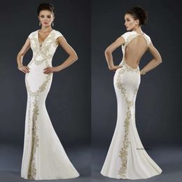 Elegant Janique Mermaid Mother of The Bride Dresses V Neck Sleeveless Hollow Lace Applique Wedding Guest Dress Sweep Train Evening Gowns 0508