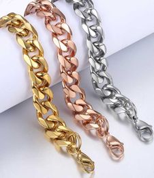 Bracelets For Men Rose Gold Silver Colour Curb Cuban Link Chain Stainless Steel Bracelet Mens Jewellery Gifts 14mm HKBM255857773