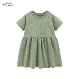 Girl's Dresses Little Devil 2024 Summer Baby Dress Childrens Clothing Green Childrens Clothing Baby Girl Cotton Cartoon Rainbow VestL2405