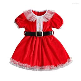 Girl Dresses Toddler Christmas Dress Short Sleeve Button Front Santa With Black Belt