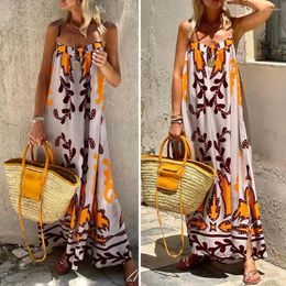 Casual Dresses Printed Dress Elegant V Neck Backless Maxi For Summer Beach Vacation Sleeveless Colorful Print Ankle Length