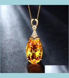 Pendant Necklaces Luxury Mermaid 18K Gold Citrine Gemstone Pendant Necklace For Women Fashion Jewellery Christmas Gift Drop De Dhgar3859807