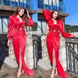 Sleeve Red Feather Sexy Dress Long With Beads Applique Lace Satin Formal Ocn Custom Made Floor-Length