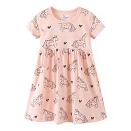 Girl's Dresses Jumping Metres 2T-7T Princess Girls Dresses Childrens Party Birthday Hot Selling Baby Clothing Short Sleeve Summer Kids WearL2405