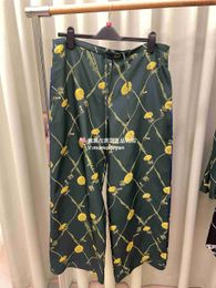 Top Level Buurberlyes Designer Pants for Women Men Fashion Green Dandelion Pattern Silk Pyjama Pants with Original Logo