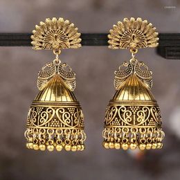 Dangle Earrings 2024 Ethnic Jhumka For Women Nepal Bohemian Jewellery Exaggerated Retro Style Hollow Bell Pendant Peacock