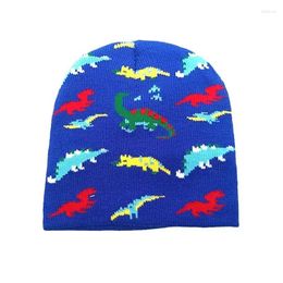 Berets LDSLYJR Autumn Winter Cotton Cartoon Dinosaur Print Thicken Knitted Hat Warm Skullies Cap Beanie For Kids Boy And Girl 84
