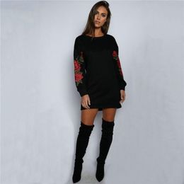 Women's Hoodies & Sweatshirts UIDEAZONE Embroidery Rose Patchwork With Long Sleeve Dress Black Colour Vintage Style Casual Woman St 242o