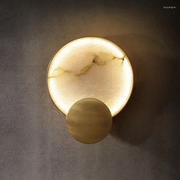 Wall Lamp Round Marble High-Grade Copper Indoor Lighting Living Room Bedroom Study Modern Minimalist Led Decor For Home