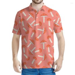 Men's Polos Cartoon Mushroom 3d Printed Polo Shirt For Men Summer Loose Short Sleeved Colourful Plants Graphics Tees Tops Lapel T-Shirt