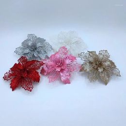 Decorative Flowers 5Pcs 16cm Artificial Glitter Fake Christmas Xmas Tree Ornaments Home Wedding Decorations Material