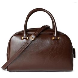 Totes 2024 Boston Pillow Tote Bags Women Real Leather Retro Bowling Bag Luxury Designer Handbag Large Capacity Crossbody