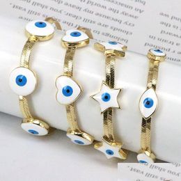 Bangle Bracelets 8Pcs Chunky Gold Plated Snake Chain For Women Enamel Blue Eyes Turkish Lucky Elegant Jewelry Gift Drop Delivery Dhewn