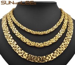 Fashion Jewellery Stainless Steel Necklace 6mm 8mm 11mm Box Byzantine Link Chain Gold Colour For Mens Womens SC07 N2972810