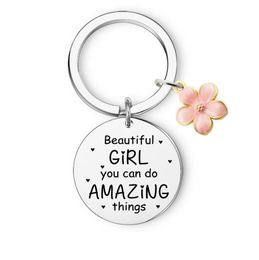 Stainless Steel Gift Key Chain Gift Round Tags Pendant Keychain Beautiful Girl You Can Do Amazing Things Key Ring