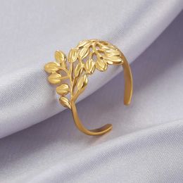 Wedding Rings Skyrim Tree of Life Women Open Rings Stainless Steel Gold Color Adjustable Leaves Finger Ring 2024 Vintage Jewelry Gift