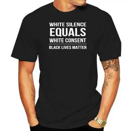 Men's T-Shirts Mens T-shirt White Silent White Agree Black Life Important Fashion Graphics for T-shirt Novels Tshirt Women J240506