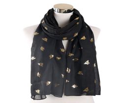 Scarves Winfox Fashion Black Red Foil Bronzing Gold Bee Scarf Shawls Glitter Female Foulard Bufanda For Womens Ladies5007006