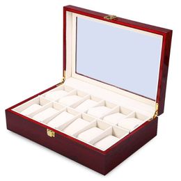 Wholesale-2016 New 12 Grid Wood Watch Display Box Case Transparent Skylight Gift Box Jewellery Collections Storage Display Case 191V