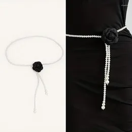 Belts Temperament Women's Waist Chain Pearl Cloth Tea Flower Fashion Texture Versatile Decorative Dress Belt