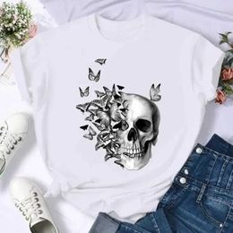 Women's T-Shirt Short Slve Casual Top Print T Shirt Fashion Summer Women Butterfly Skull Funny 90s Female Tshirts Cartoon Graphic T T-Shirt Y240506