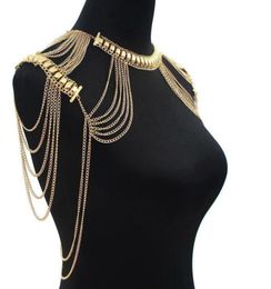 New Lady Tassels Link Harness Chain Necklace Jewelry Sexy Body Shoulder Necklace Exaggerated Women Fashion Body Jewelry1636065