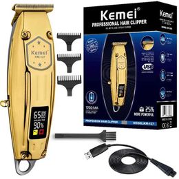Electric Shavers Kemei Full Metal Barber Hair Trimmer Professional Electric Beard Hair Clipper For Men Professional Haircut Machine Rechargeable T240507