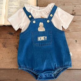 Clothing Sets Born Denin Cartoon Suspender Casual Shorts Korean Baby Summer Short Sleeve T-shirts Top Clothes For Girls Boy Outfits