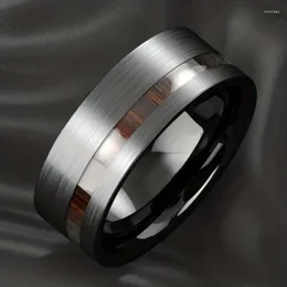 Cluster Rings Fashionable 2024 Personalized Simple Black Stainless Steel Brushed Tungsten Carbide Ring Off Center For Man Party Jewelry