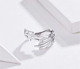 Sterling silver S925 open ring with platinumplated feather wings adjustable polished craftsmanship comfortable to wear fashio4256252