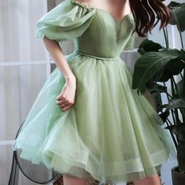 Party Dresses Green Sweat Puff Sleeve Lady Girl Women Princess Bridesmaid Banquet Ball Prom Short Dress Gown Sexy Bandeau Backless Club