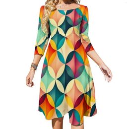 Casual Dresses Colour Vintage Geometric Dress Spring Abstract Art Trendy Women Three Quarter Aesthetic Custom Oversized