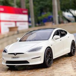 Diecast Model Cars 1 24 Tesla Model S Model 3 Tesla Model Y Alloy Die Cast Toy Car Model Sound and Light Childrens Toy Collectibles Birthday GiftL2405