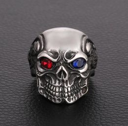Gothic Skull Ring Vintage Indian CZ Zircon Crystal Eyes Mens Ring Punk Biker Vintage Hip Pop Jewellery Gift Rings For Women4772992